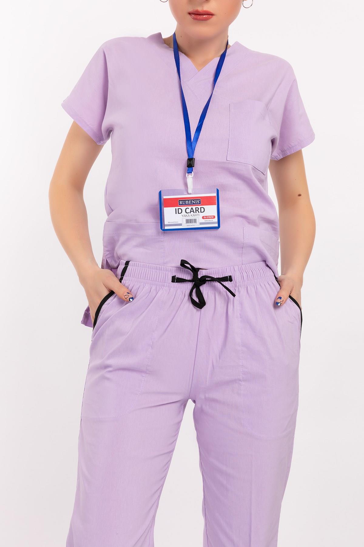 Unisex Lila Terikoton Doktor Hemşire Üniforma Takım Scrubs-Nur Medikal Giyim