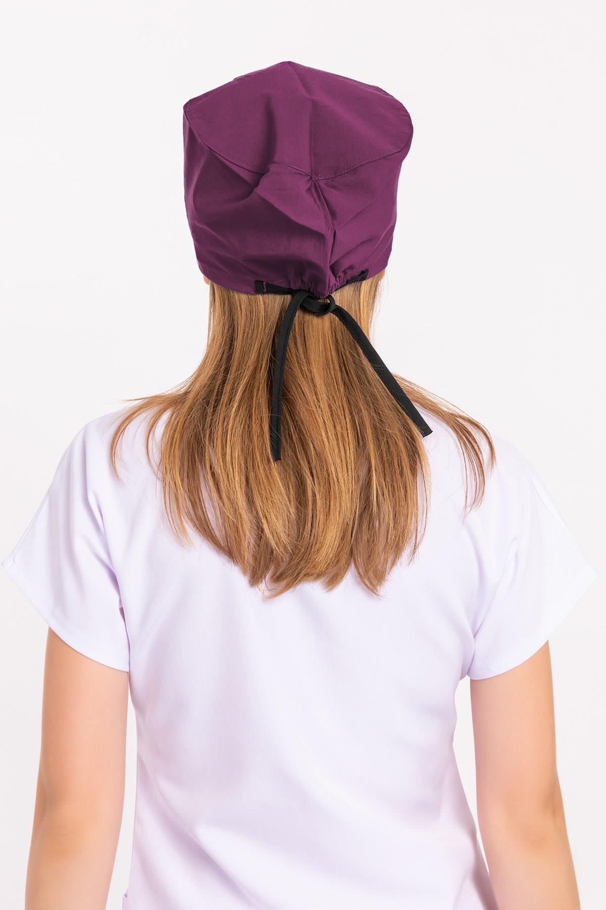 Unisex Mürdüm Kalp Ritim Nakışlı Doktor Hemşire Hastane Medikal Cerrahi Bonesi-Nur Medikal Giyim