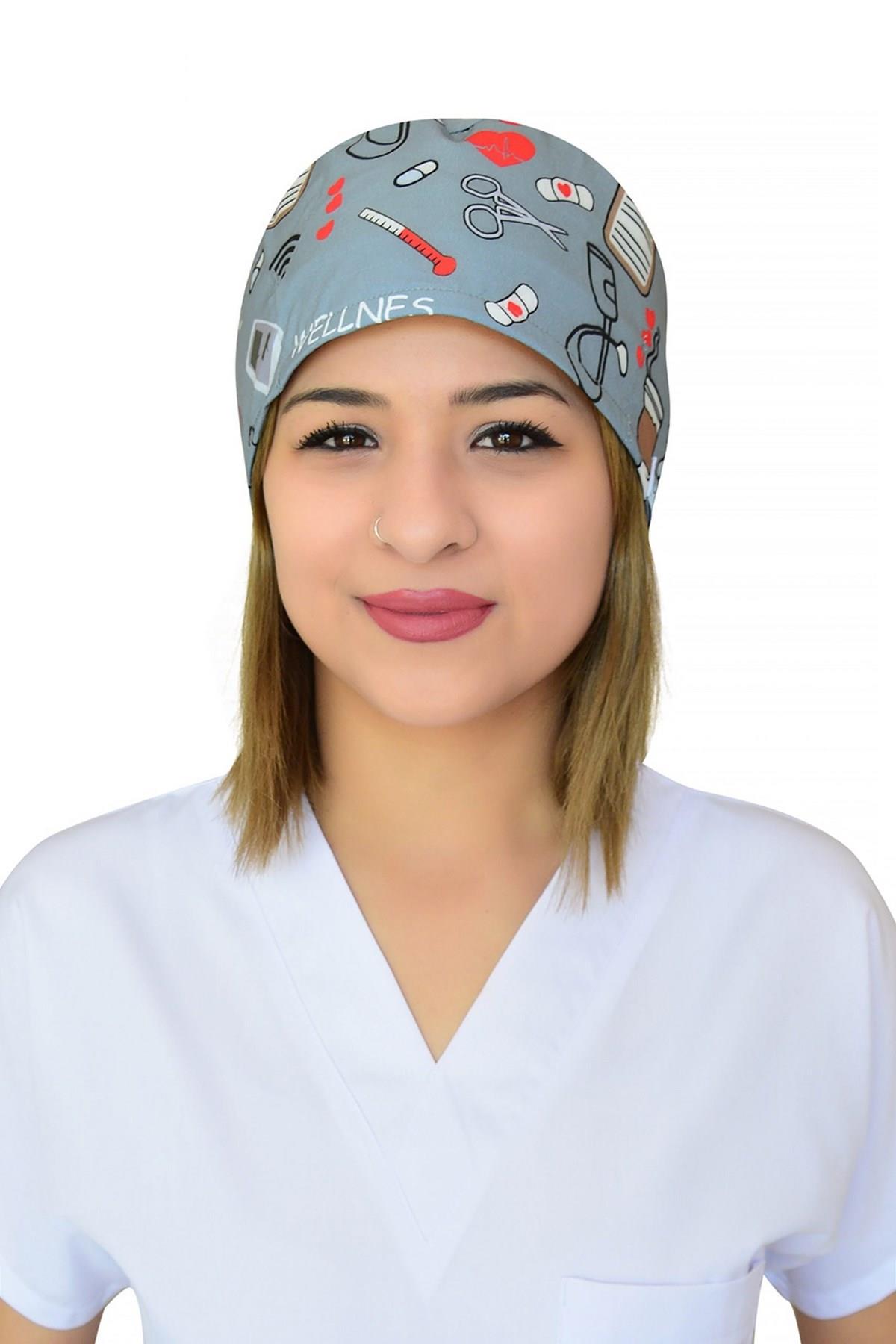 Unisex Nurse Life Desenli Cerrahi Bone Doktor Hemşire Saç Bone-Nur Medikal Giyim