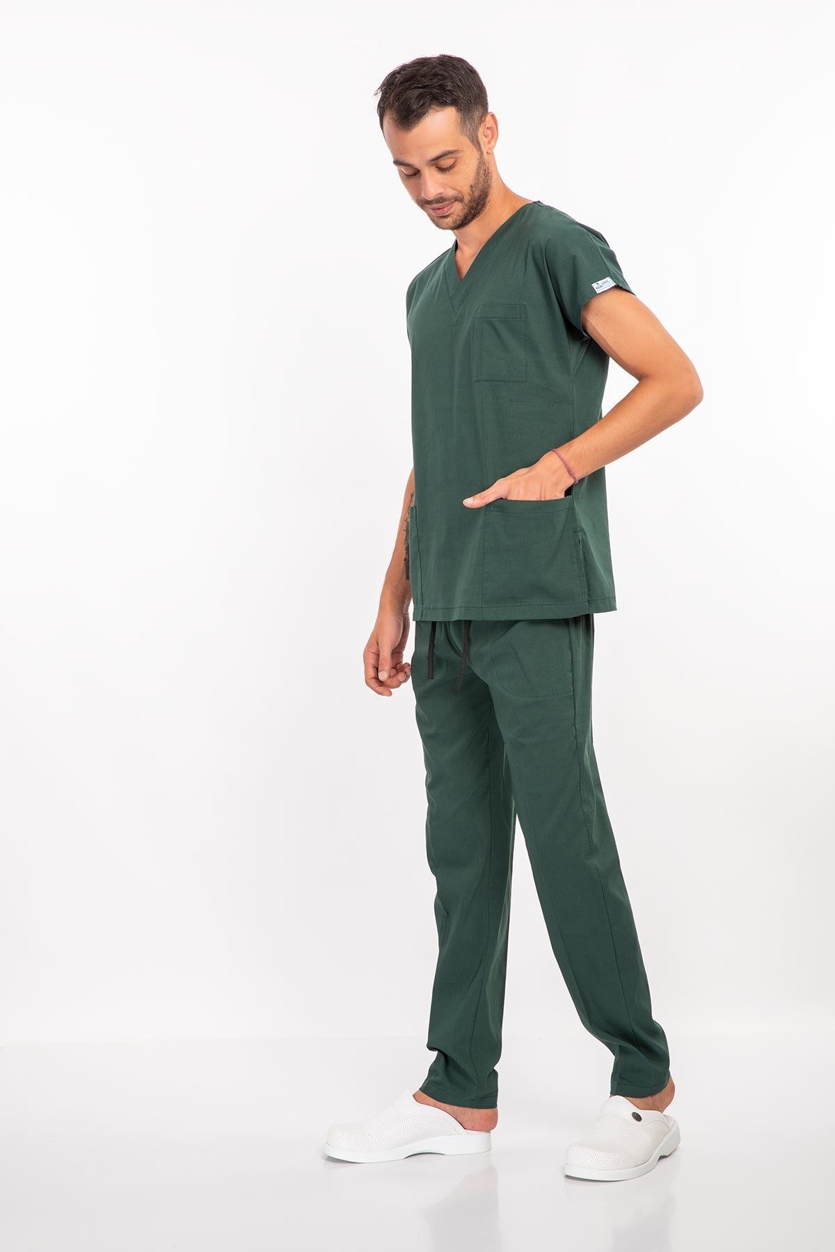 Unisex Ördekbaşı Yeşili Terikoton Doktor Hemşire Scrubs Üniforma Takım-Nur Medikal Giyim