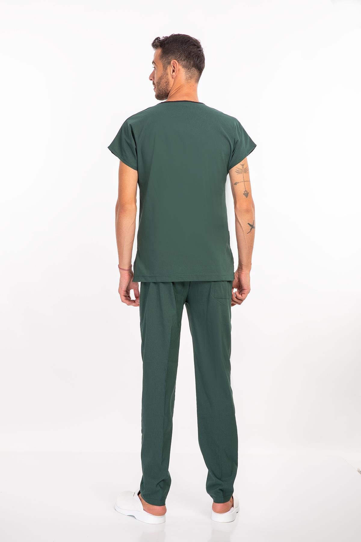 Unisex Ördekbaşı Yeşili Terikoton Doktor Hemşire Scrubs Üniforma Takım-Nur Medikal Giyim