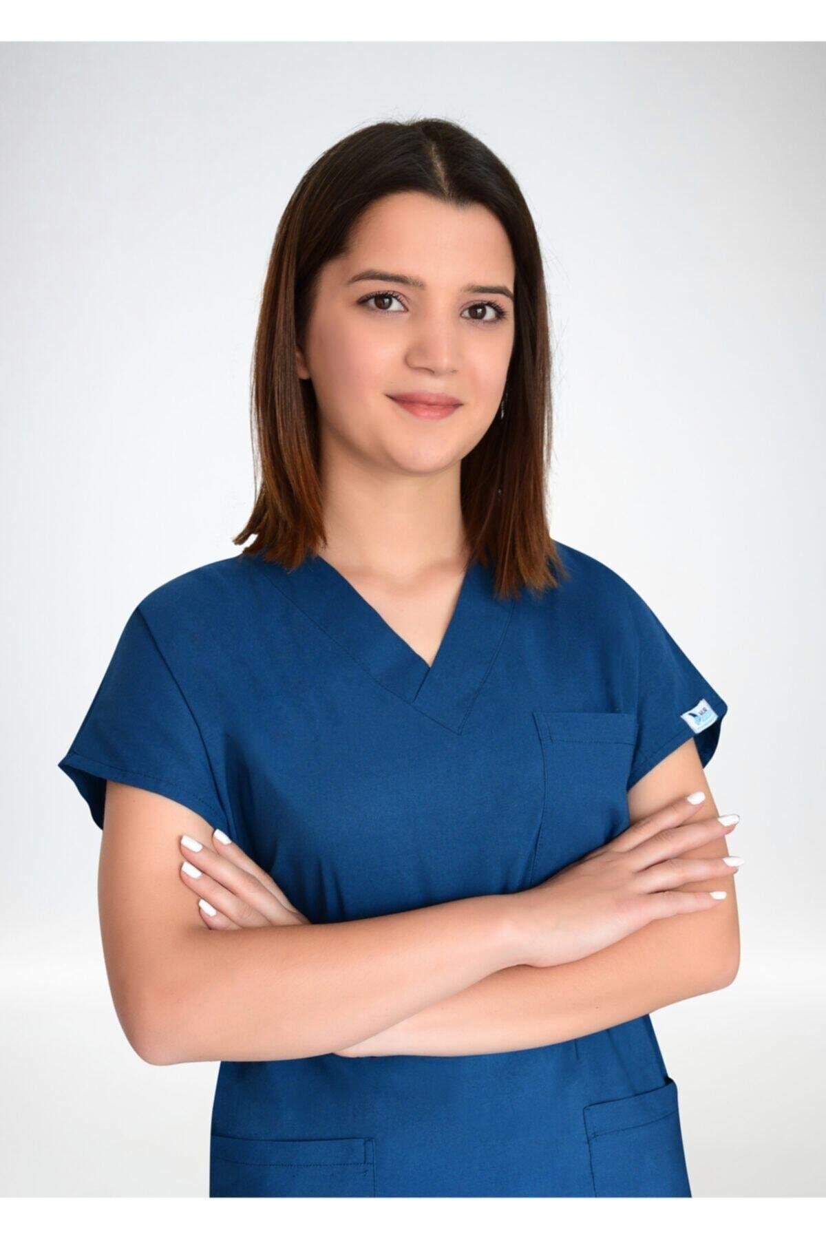 Unisex Petrol Mavi Likralı Cerrahi Alt Üst Forma Takım-Nur Medikal Giyim