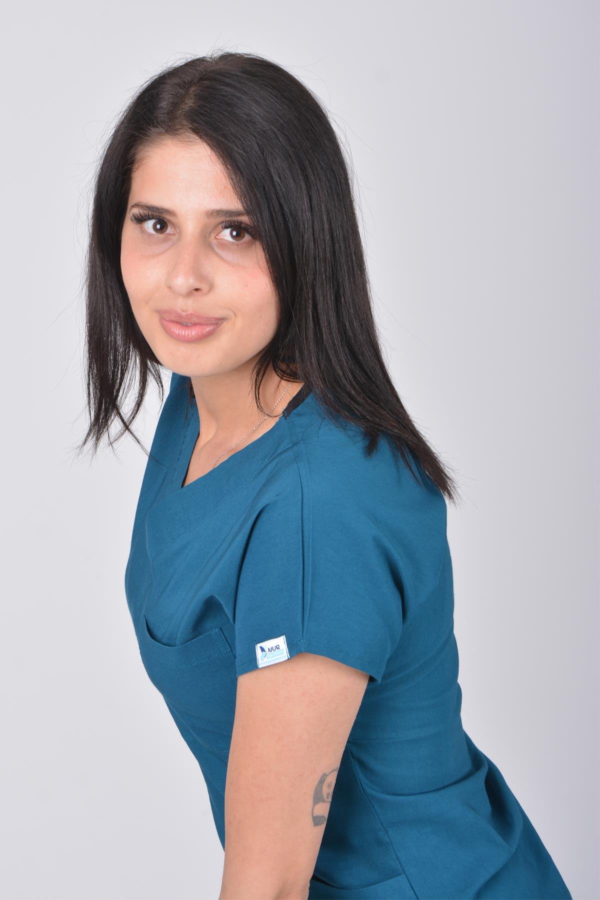 Unisex Petrol Mavisi Terikoton Hemşire Doktor Cerrahi Üniforma Takım Scrubs-Nur Medikal Giyim