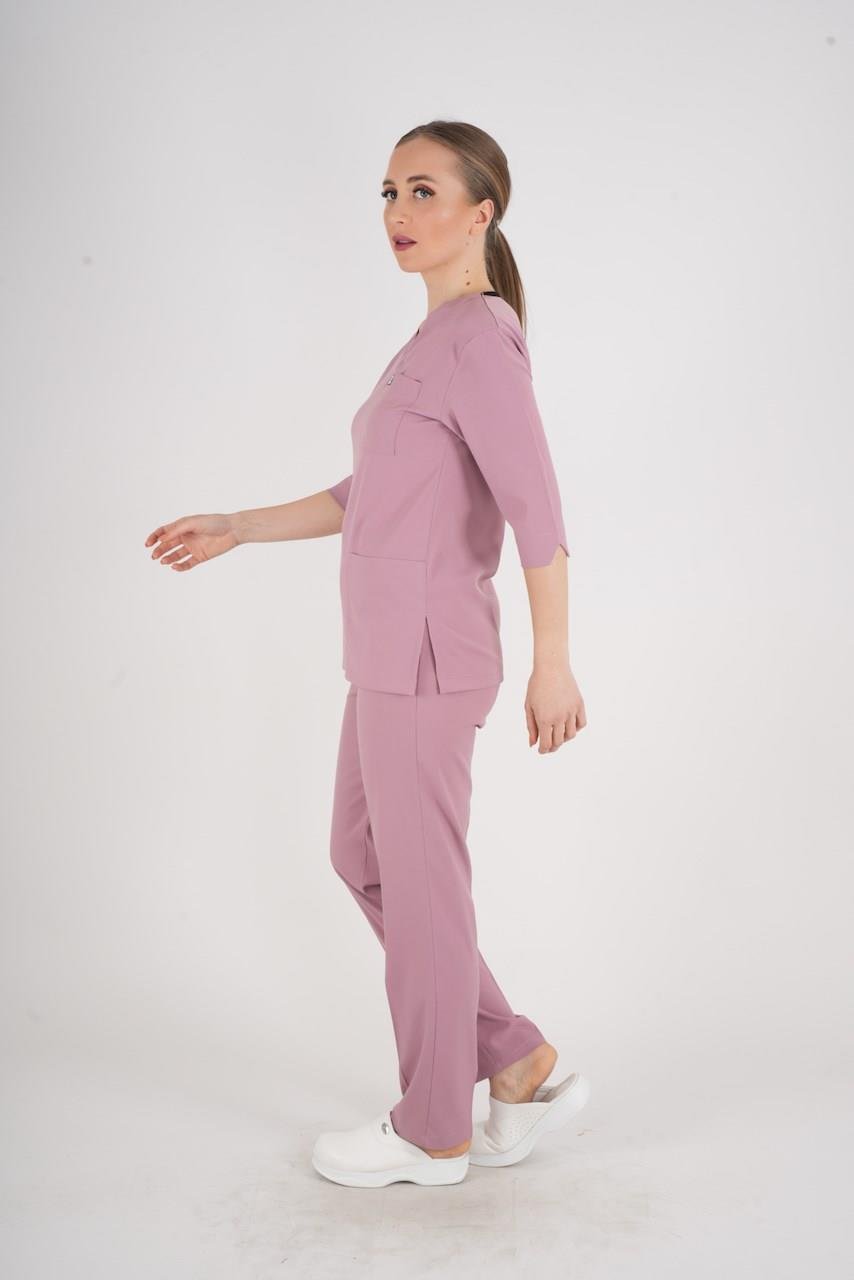 Unisex Pudra Violet Model Scrubs Takım Doktor Hemşire Üniforması-Nur Medikal Giyim