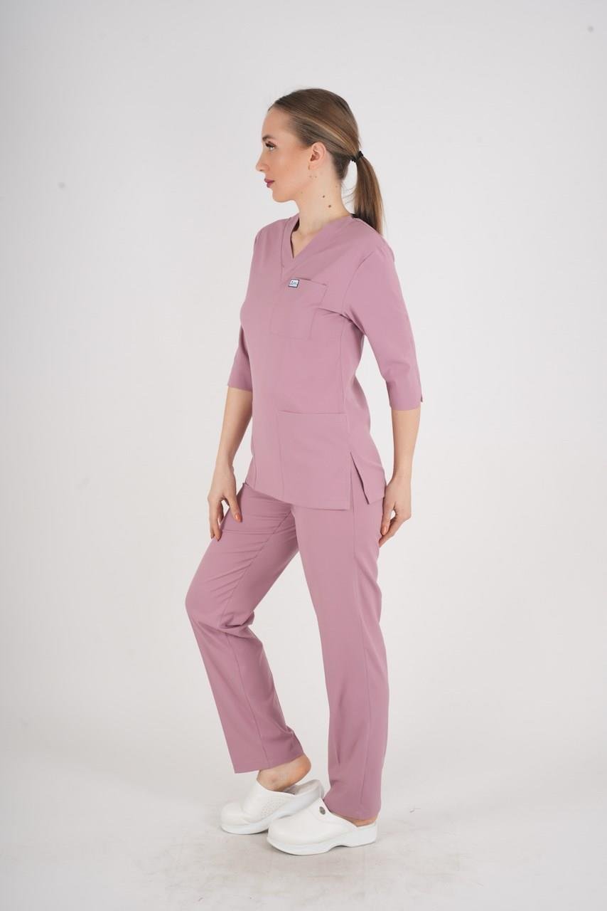 Unisex Pudra Violet Model Scrubs Takım Doktor Hemşire Üniforması-Nur Medikal Giyim