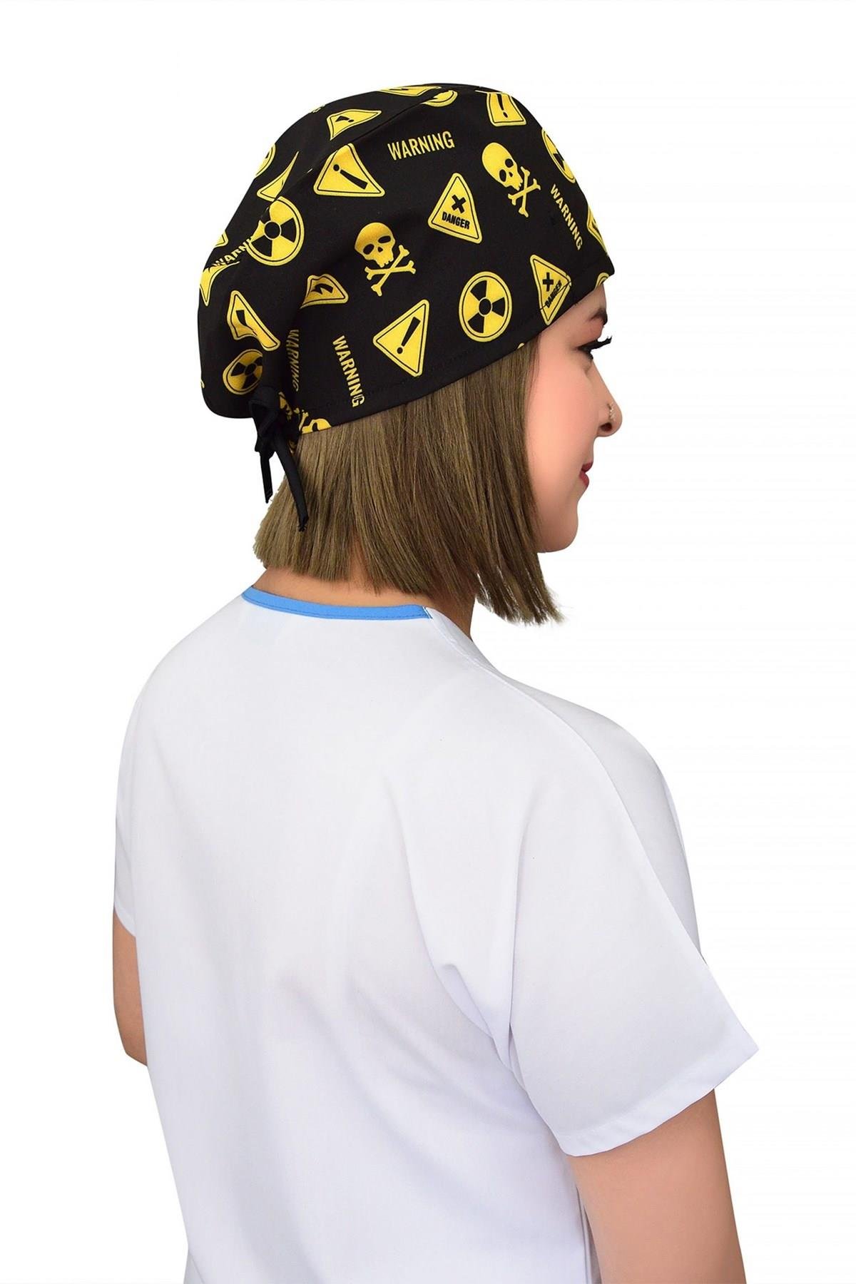Unisex Radyoloji Desenli Cerrahi Bone Hemşire Doktor Saç Bonesi-Nur Medikal Giyim