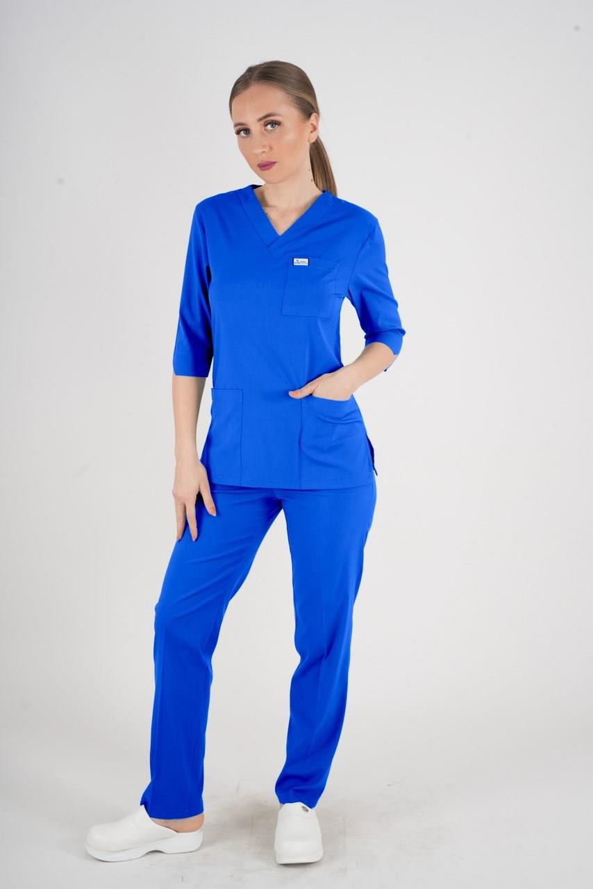 Unisex Saks Mavi Violet Model Scrubs Takım Doktor Hemşire Üniforması-Nur Medikal Giyim