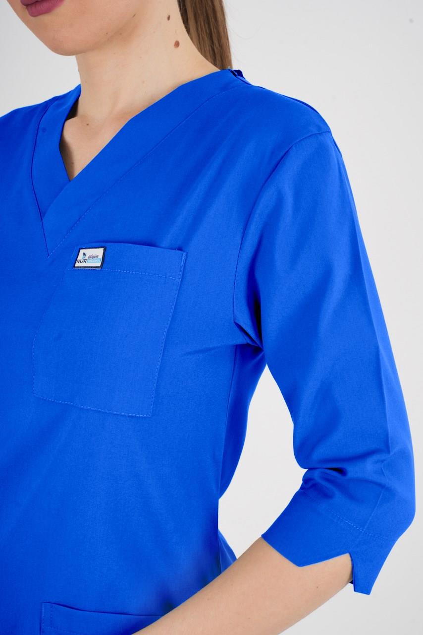 Unisex Saks Mavi Violet Model Scrubs Takım Doktor Hemşire Üniforması-Nur Medikal Giyim