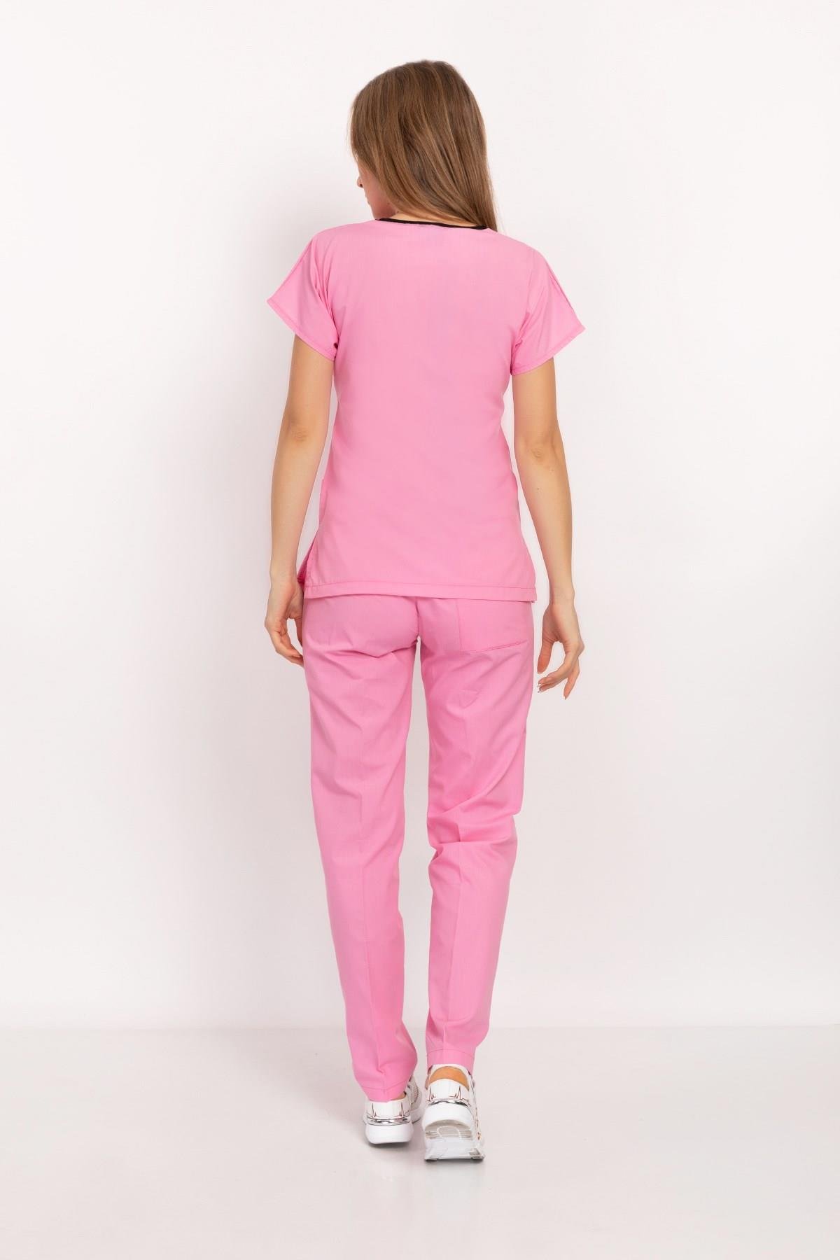 Unisex Şeker Pembe Terikoton Hemşire Doktor Cerrahi Nöbet Takımı Scrubs-Nur Medikal Giyim