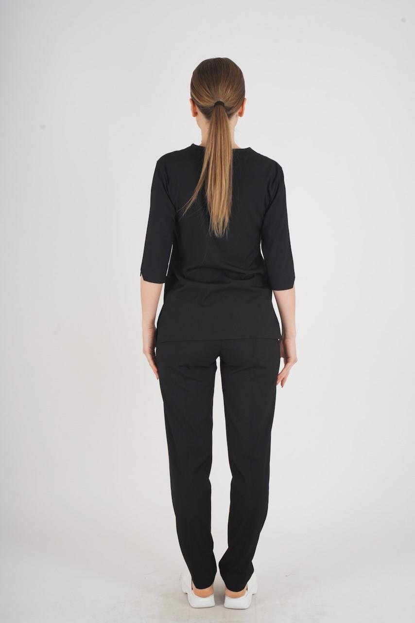 Unisex Siyah Violet Model Scrubs Takım Doktor Hemşire Üniforması-Nur Medikal Giyim