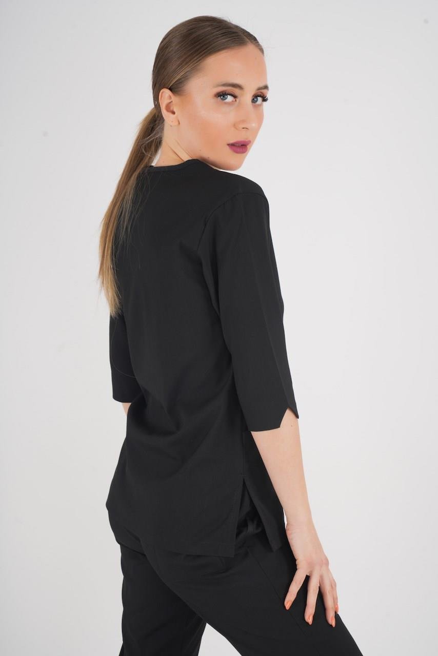 Unisex Siyah Violet Model Scrubs Takım Doktor Hemşire Üniforması-Nur Medikal Giyim