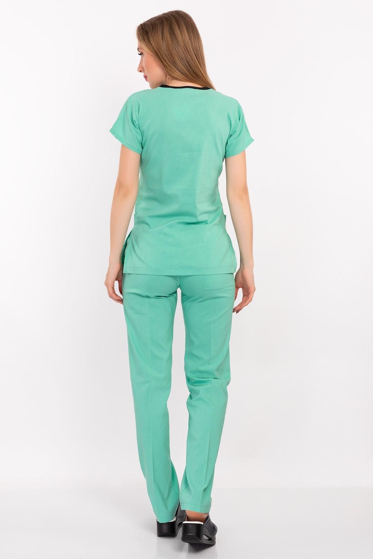 Unisex Su Yeşili Terikoton Hemşire Doktor Scrubs Nöbet Takım-Nur Medikal Giyim