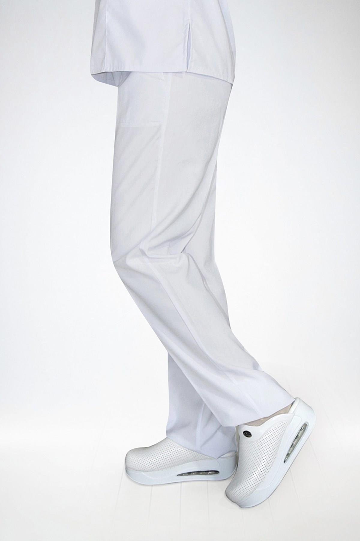 Unisex Terikoton Beyaz Hemşire Üniforma Takımı Doktor Scrubs Set-Nur Medikal Giyim