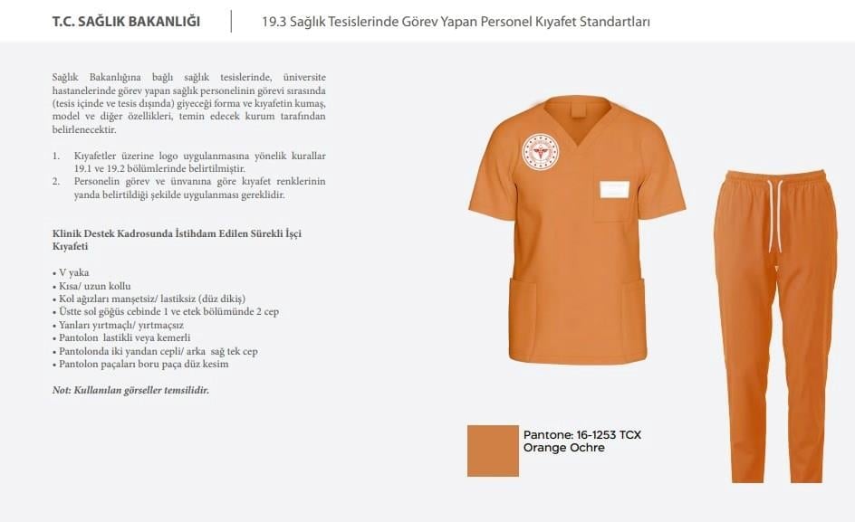 Unisex Turuncu Klinik Destek İşçi Kadrosu Scrubs Takım (Sağlık Bakanlığı Yeni Yönetmeliğe Uygun)-Nur Medikal Giyim