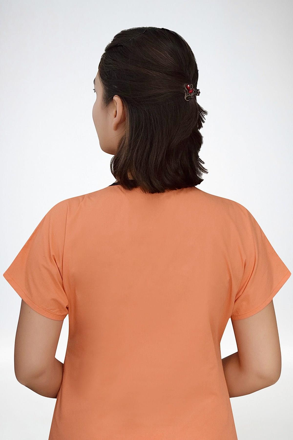 Unisex Turuncu Terikoton Doktor Hemşire Üniforma Takım Scrubs-Nur Medikal Giyim