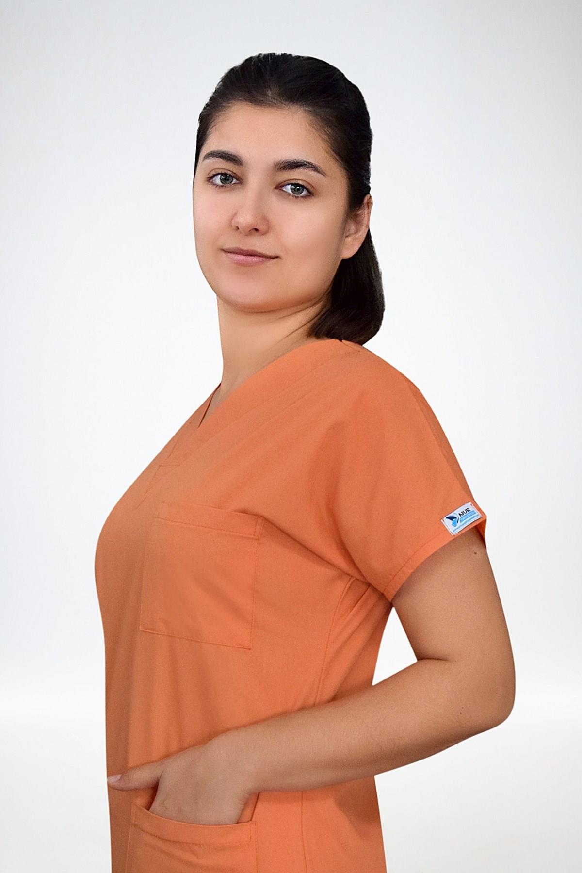 Unisex Turuncu Terikoton Doktor Hemşire Üniforma Takım Scrubs-Nur Medikal Giyim