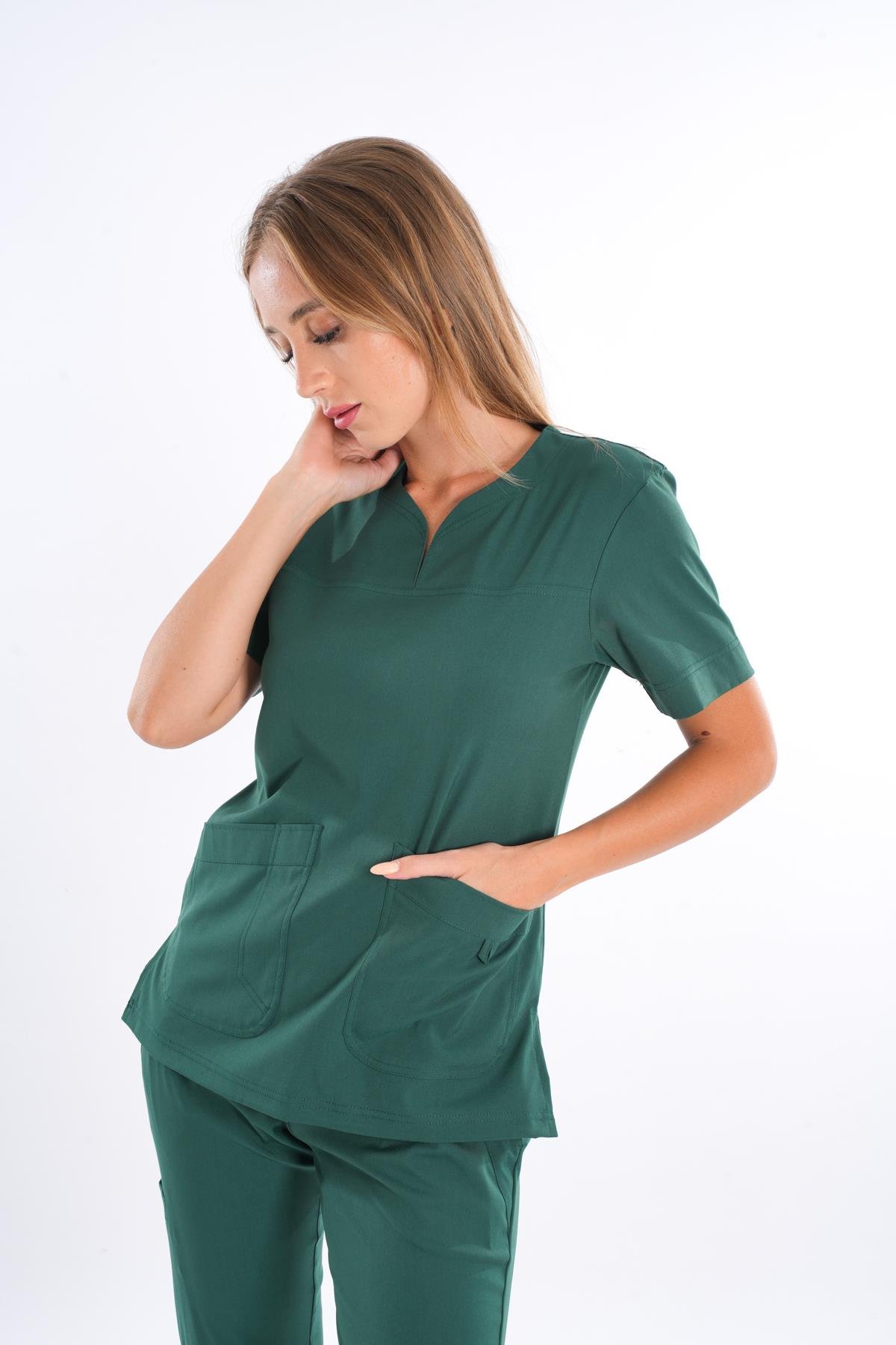 usiness Model Soft Likra Ördek Başı Yeşili Doktor Hemşire Hastane Scrubs Üniforma Takımı-Nur Medikal Giyim