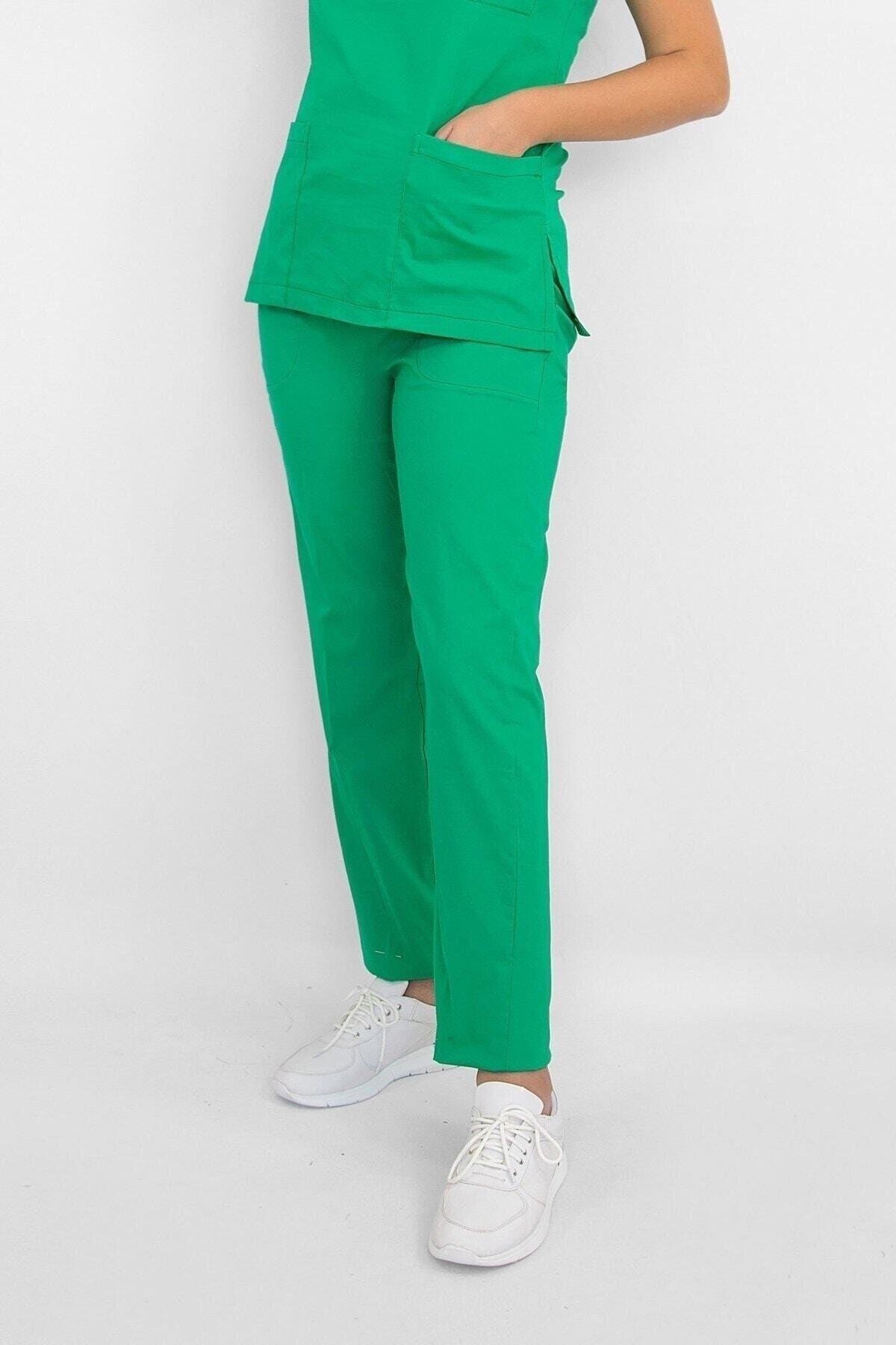 Yaprak Yeşili Likralı Pantolon-Nur Medikal Giyim