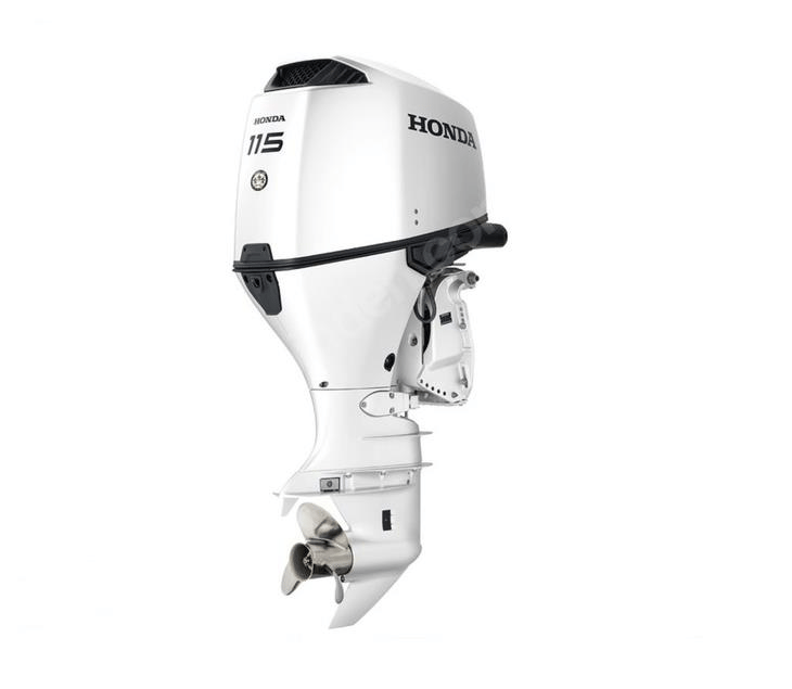 Honda BF 115 J LRU Beyaz Uzun Şaft Marşlı Trimli Direksiyonlu Mekanik Kumanda Kolu Deniz Motoru 