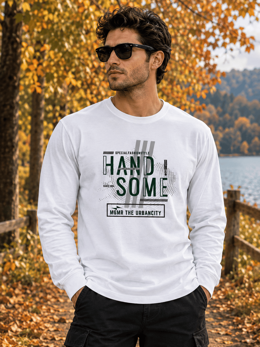 Erkek Bisiklet Yaka Basic Baskılı Sweatshirt