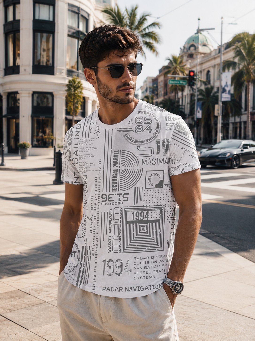 Erkek Desenli Bisiklet Yaka Basic Spor T-shirt