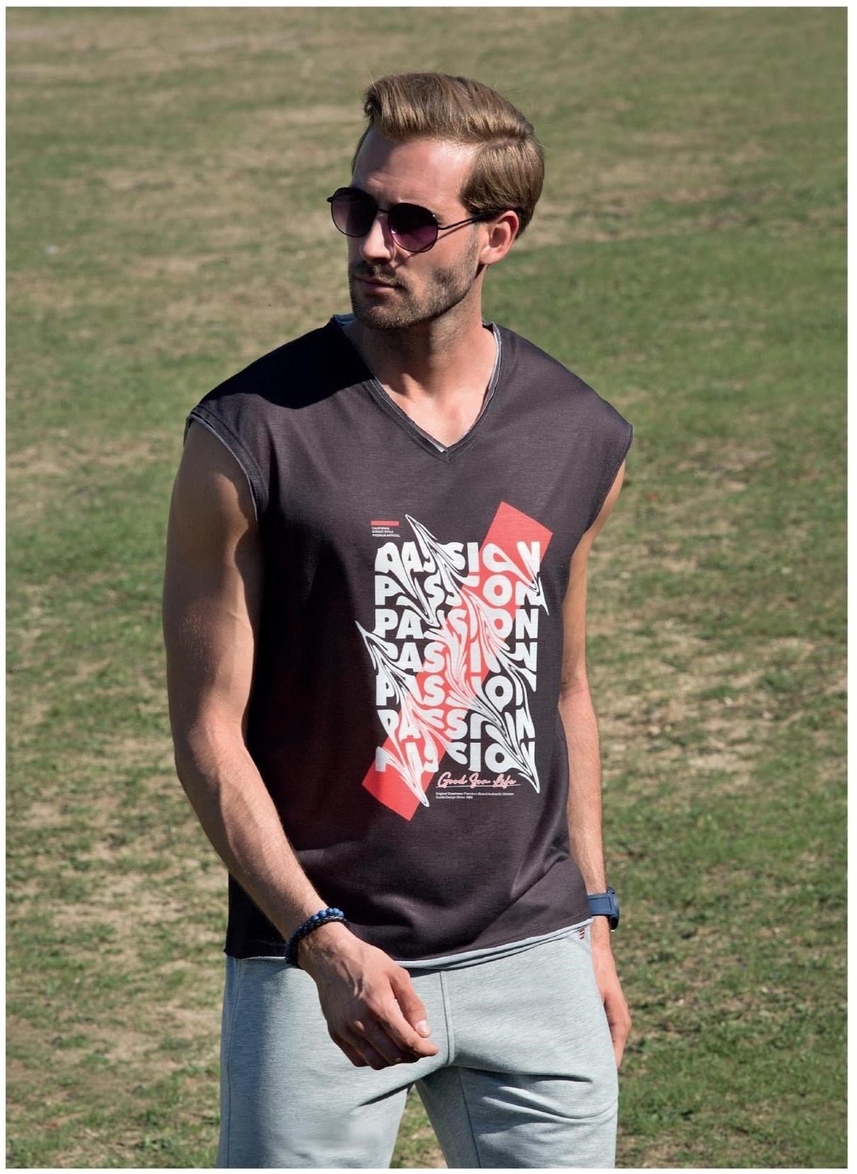 Masimar Erkek Dijital Baskılı V Yaka Kolsuz T-shirt
