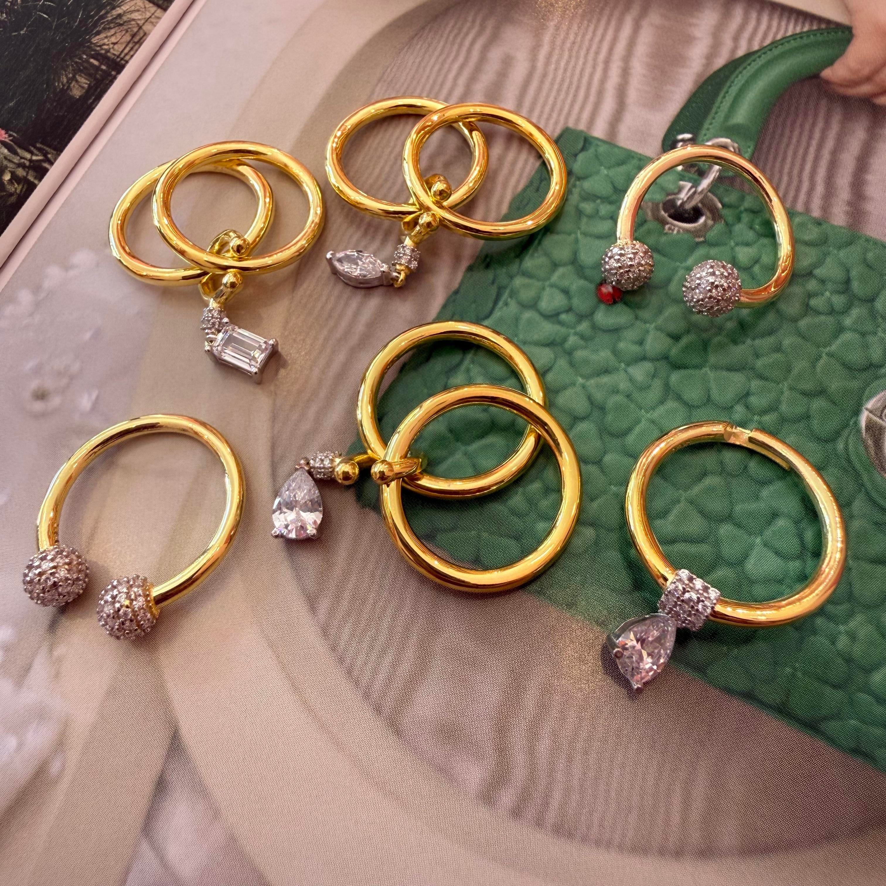 BIANCA DOUBLE BALL CURVE GOLD YÜZÜK