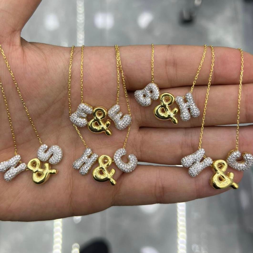 FULL TAŞLI İKİ HARF GOLD KOLYE