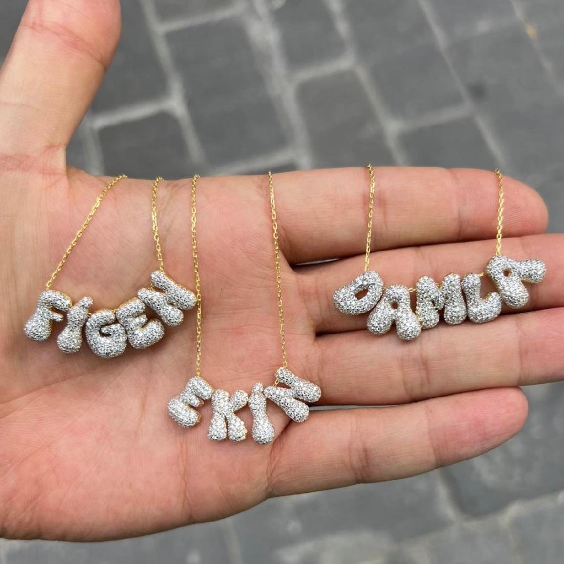 FULL TAŞLI İSİM GOLD KOLYE