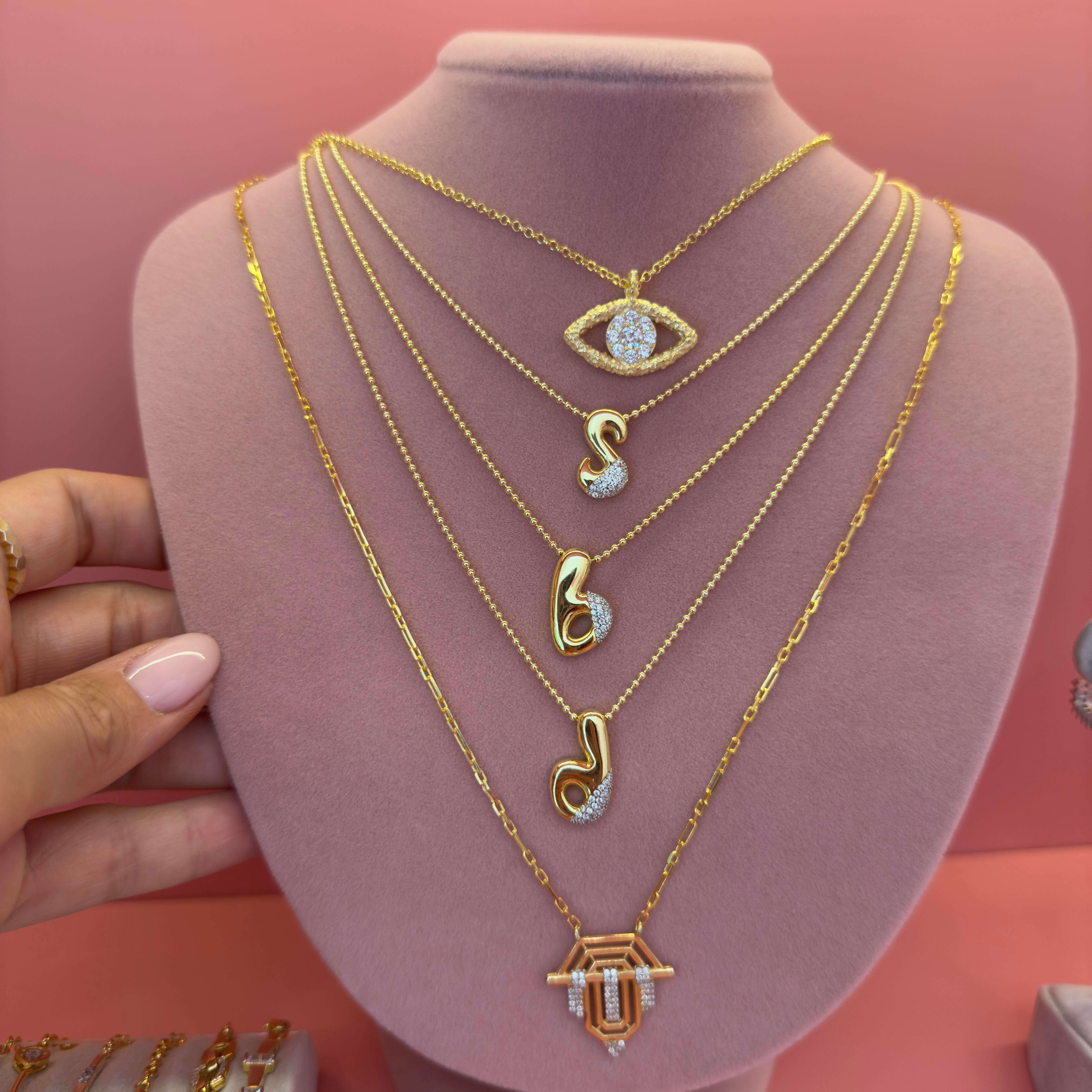 HARFLİ TAŞLI GOLD KOLYE