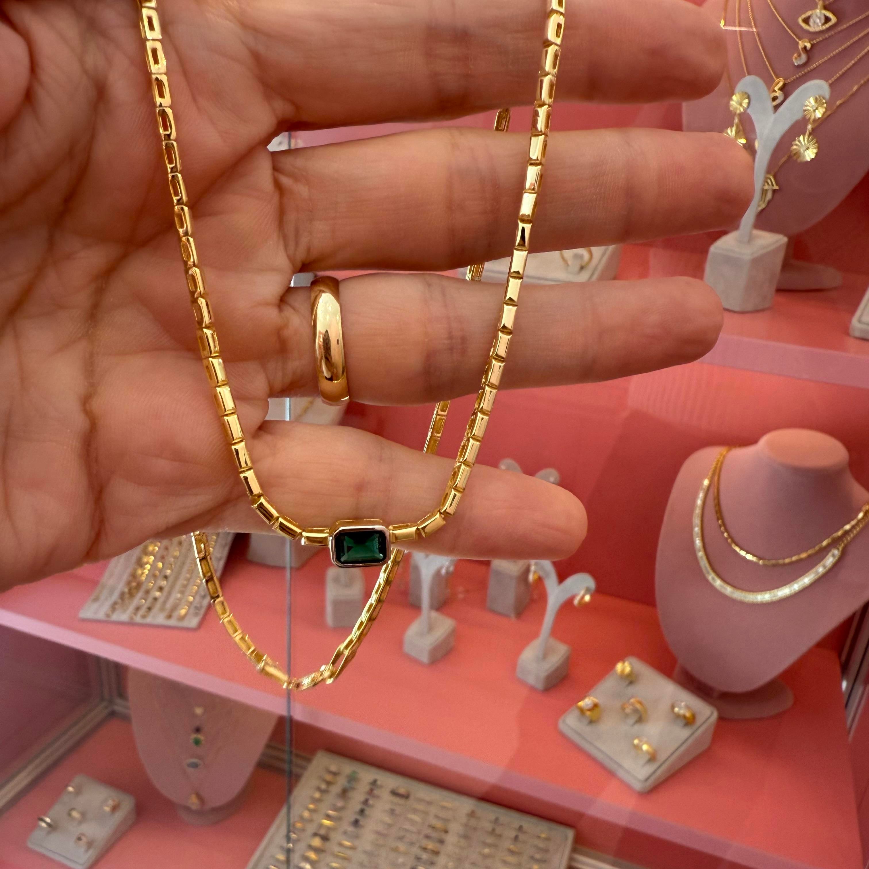 NAPOLİ YEŞİL BAGET GOLD KOLYE