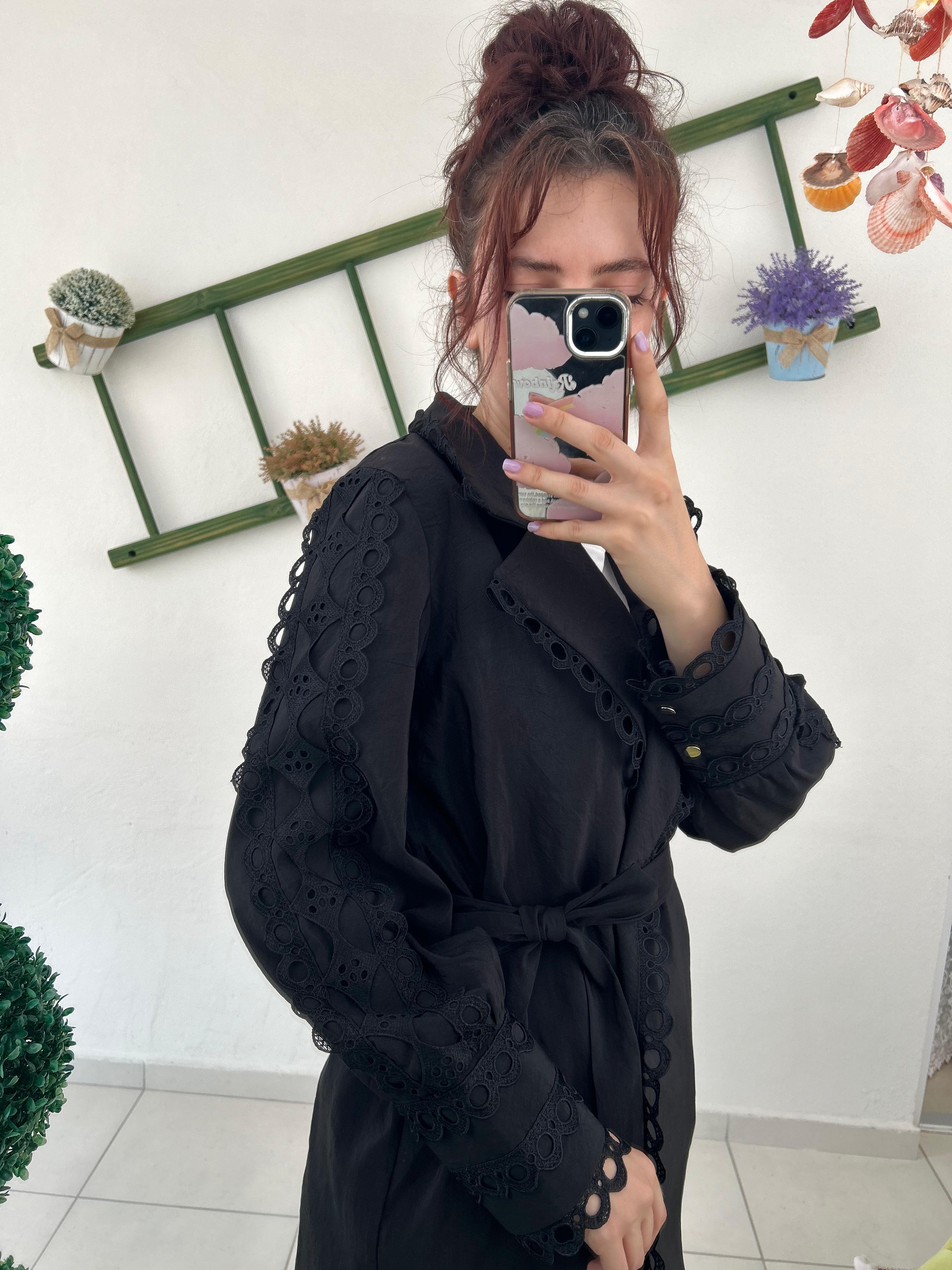 SELİNADA İTHAL DANTEL DETAY QUPRA CEKET/SIYAH/38 BEDEN