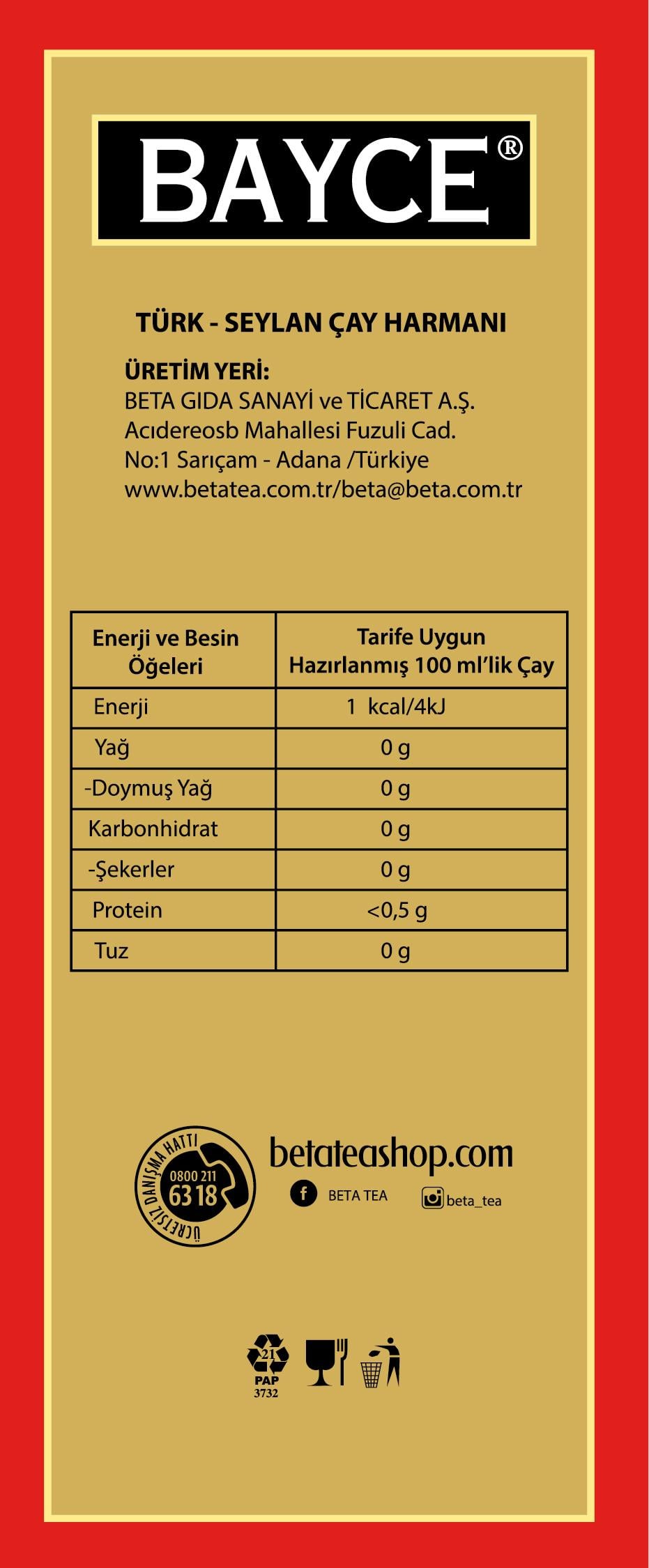 Bayce Has Harman 500 Gr (Türk ve Seylan Çayı Karışımı)