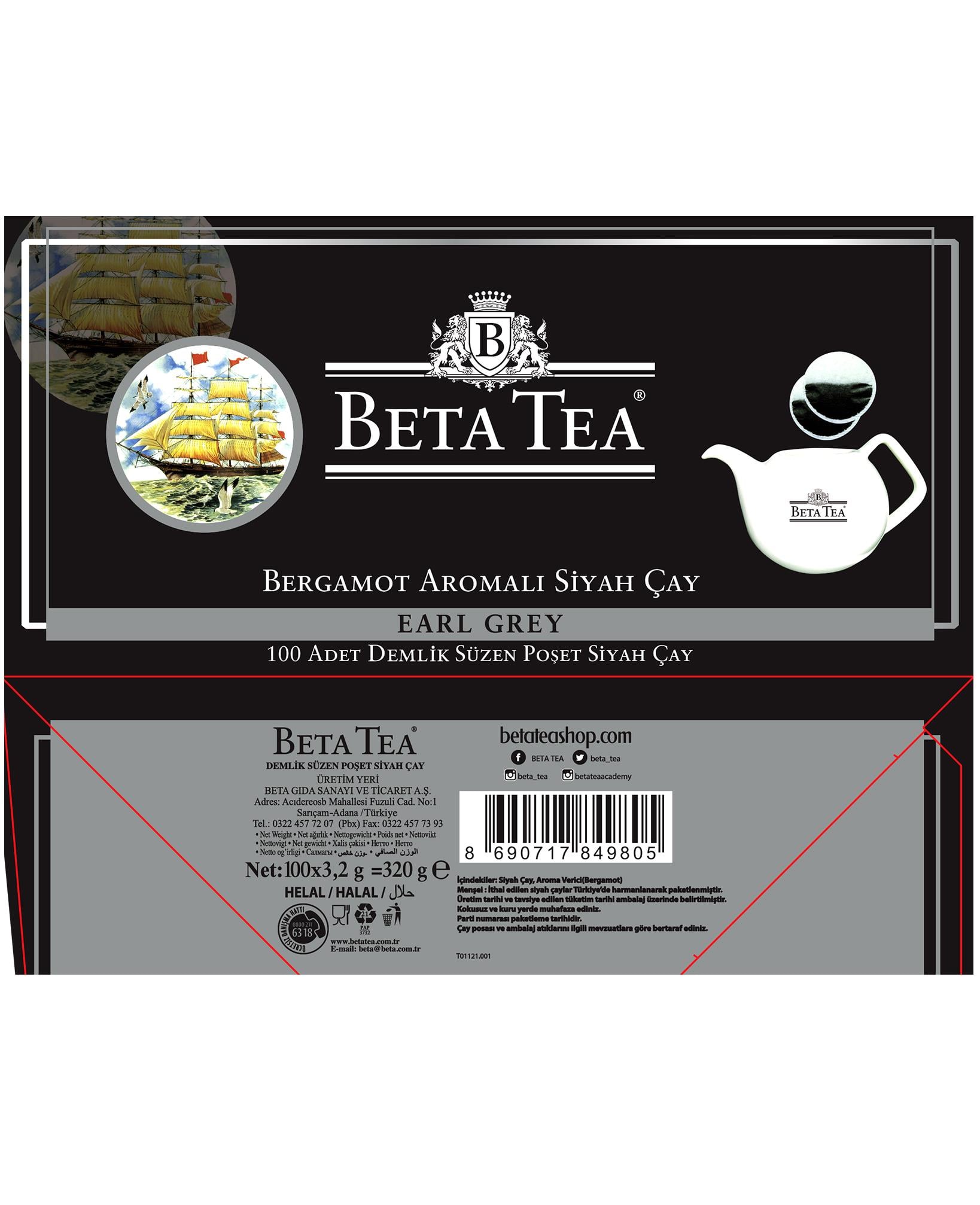 Beta Earl Grey Demlik Poşet 100 Adet (Bergamot - Tomurcuk Çayı)
