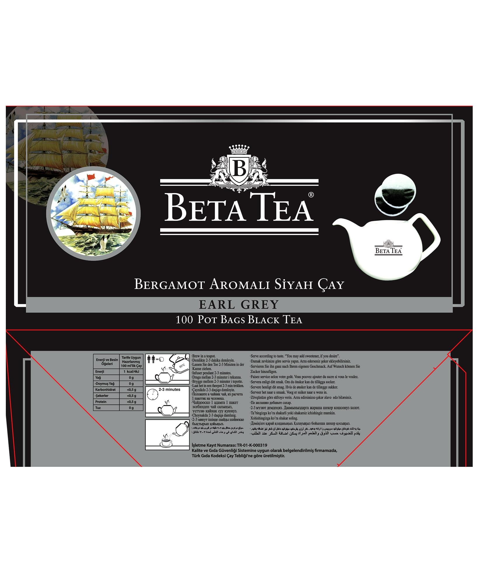 Beta Earl Grey Demlik Poşet 100 Adet (Bergamot - Tomurcuk Çayı)
