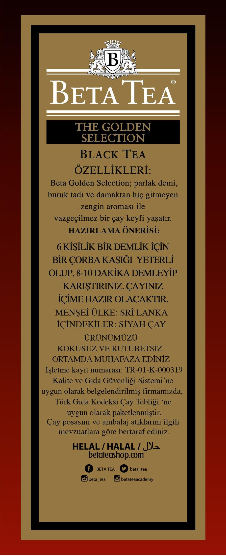 Beta Golden Selection 500 GR (Seylan Çayı - Ceylon Tea)