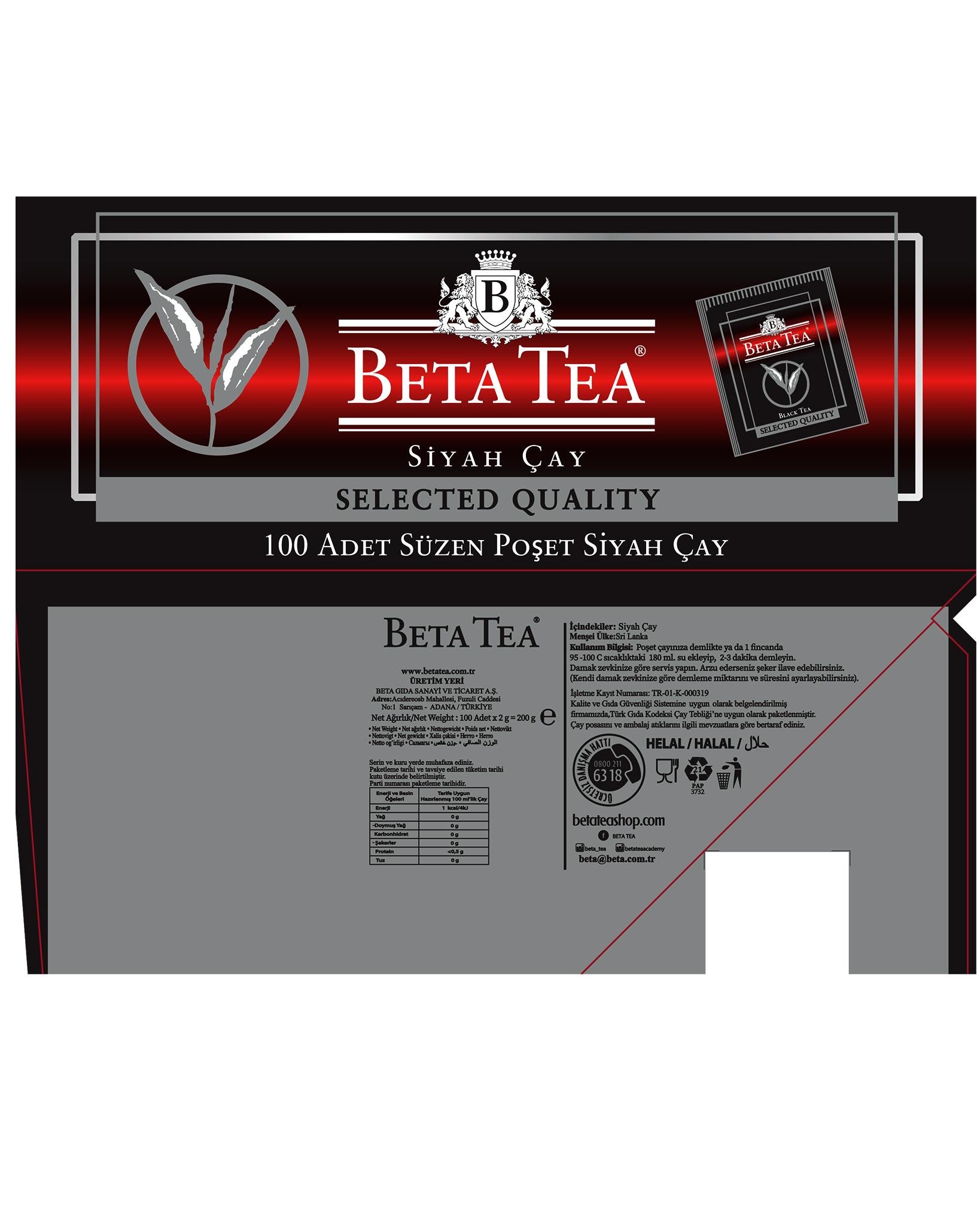 Beta Selected Quality Bardak Poşet 100 Adet (Seylan Çayı - Ceylon Tea)