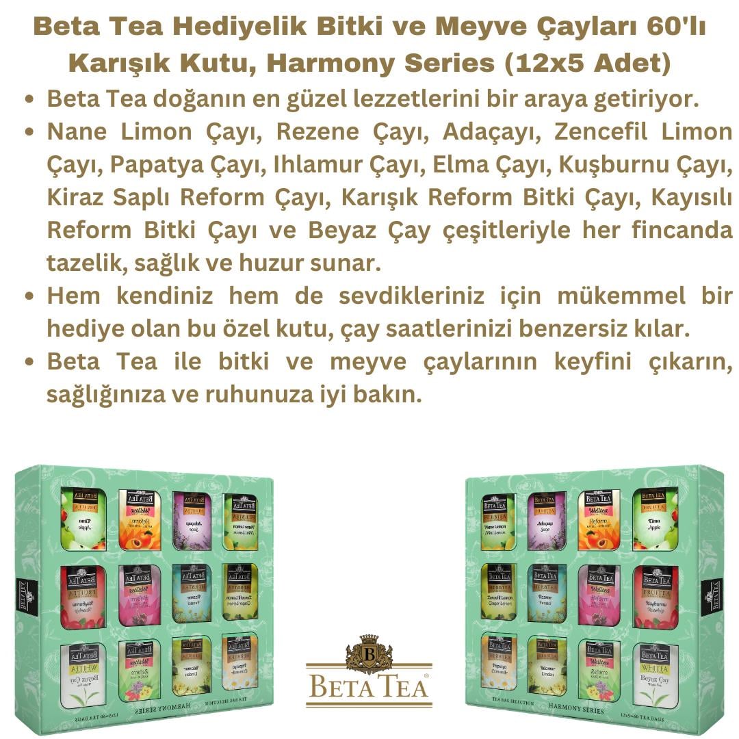 Beta Tea Hediyelik Bitki ve Meyve Çayları 60'lı Karışık Kutu, Harmony Series (12x5 Adet)