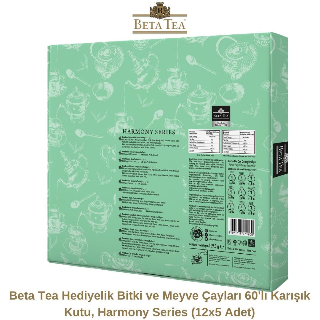 Beta Tea Hediyelik Bitki ve Meyve Çayları 60'lı Karışık Kutu, Harmony Series (12x5 Adet)