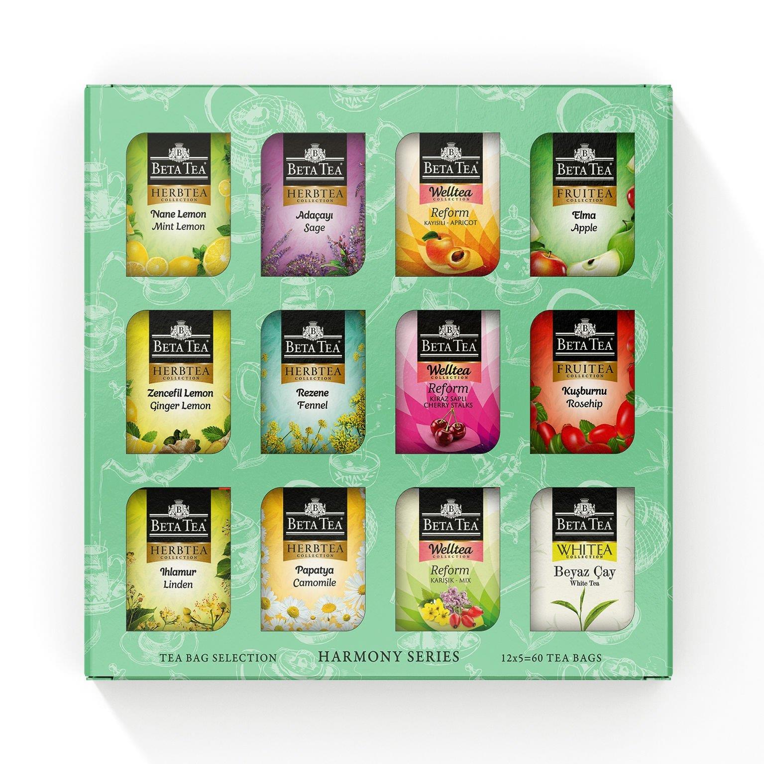 Beta Tea Hediyelik Bitki ve Meyve Çayları 60'lı Karışık Kutu, Harmony Series (12x5 Adet)