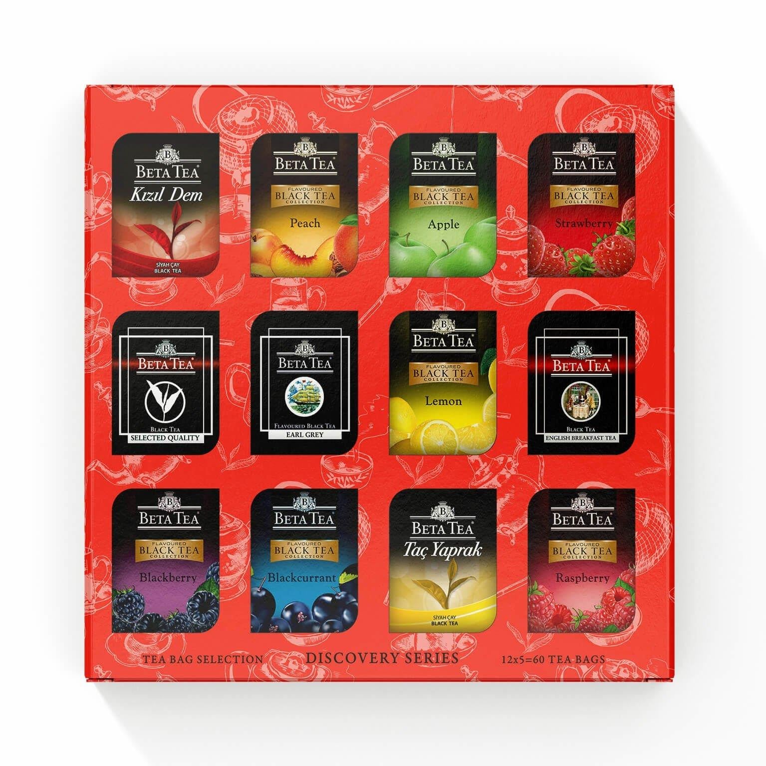 Beta Tea Hediyelik Siyah Çay Çeşitleri 60'lı Karışık Kutu, Discovery Series (12x5 Adet)