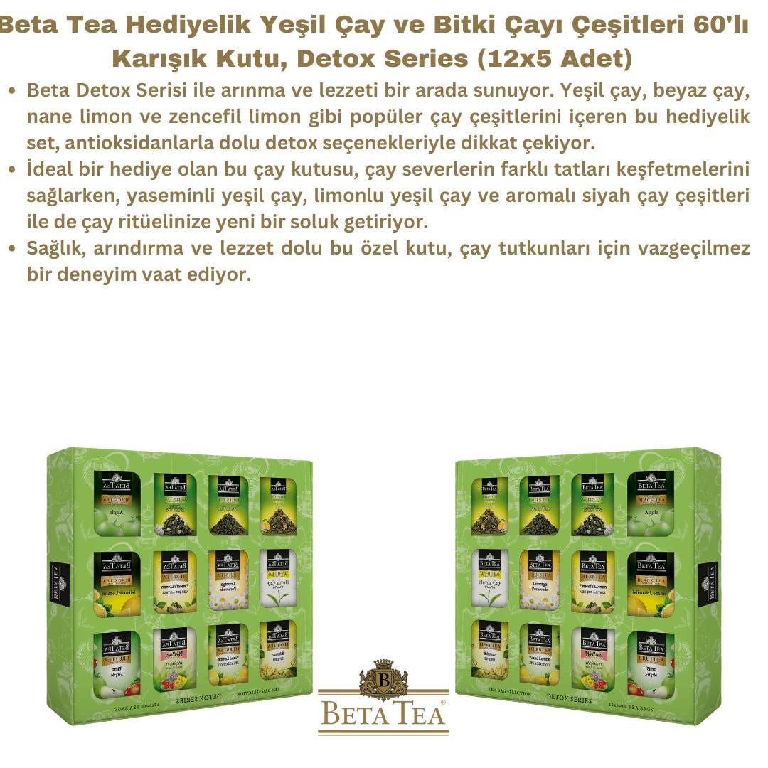 Beta Tea Hediyelik Yeşil Çay ve Bitki Çayı Çeşitleri 60'lı Karışık Kutu, Detox Series (12x5 Adet)