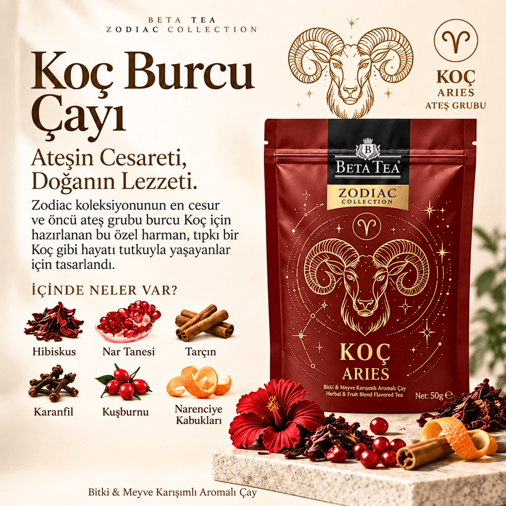 Beta Tea Zodiac Collection Koç Burcu Çayı 50 g - Burçlara Özel Dökme Çay Serisi