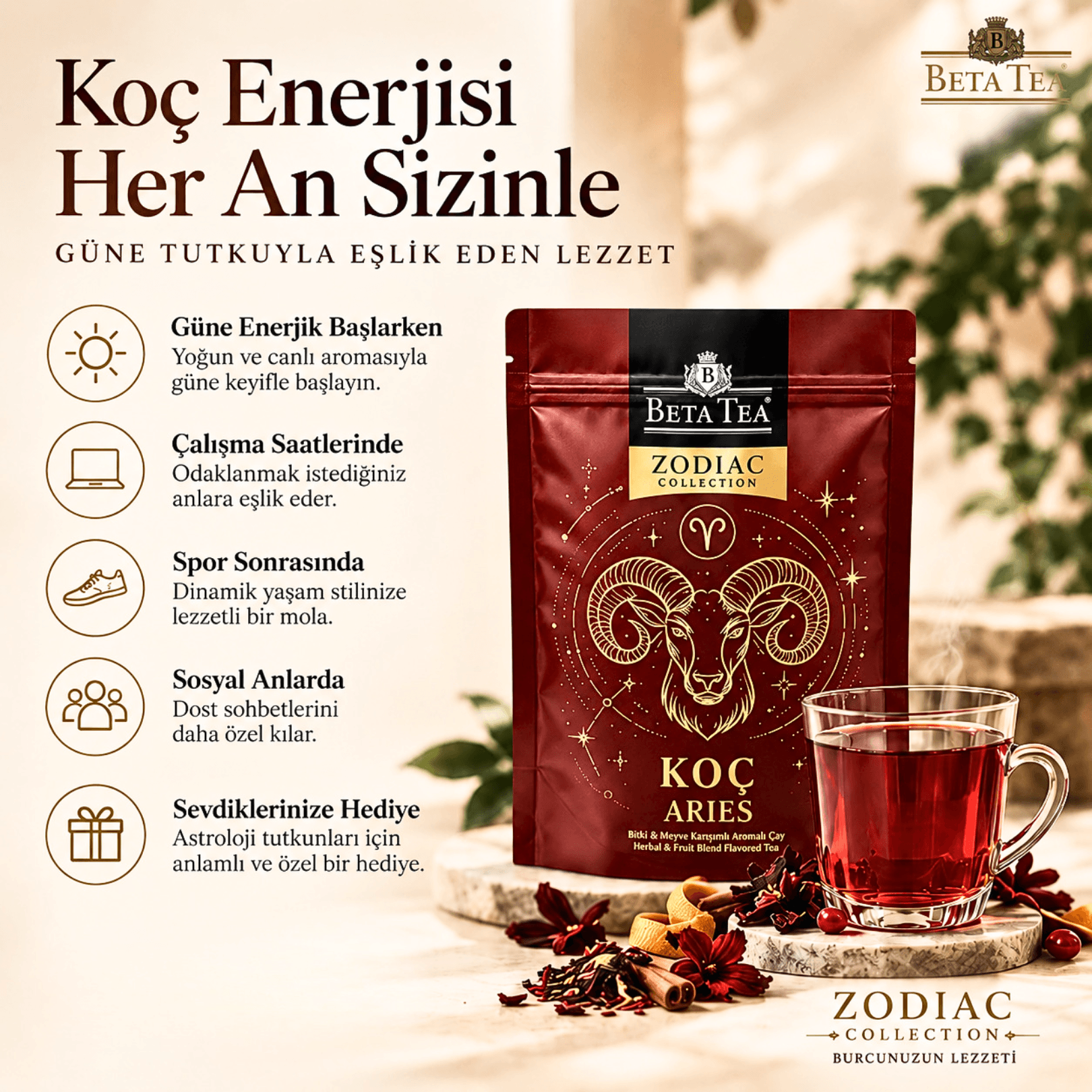 Beta Tea Zodiac Collection Koç Burcu Çayı 50 g - Burçlara Özel Dökme Çay Serisi