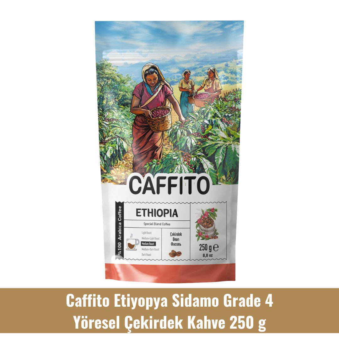 Caffito Etiyopya Sidamo Grade 4   - Yöresel Çekirdek Kahve 250 g