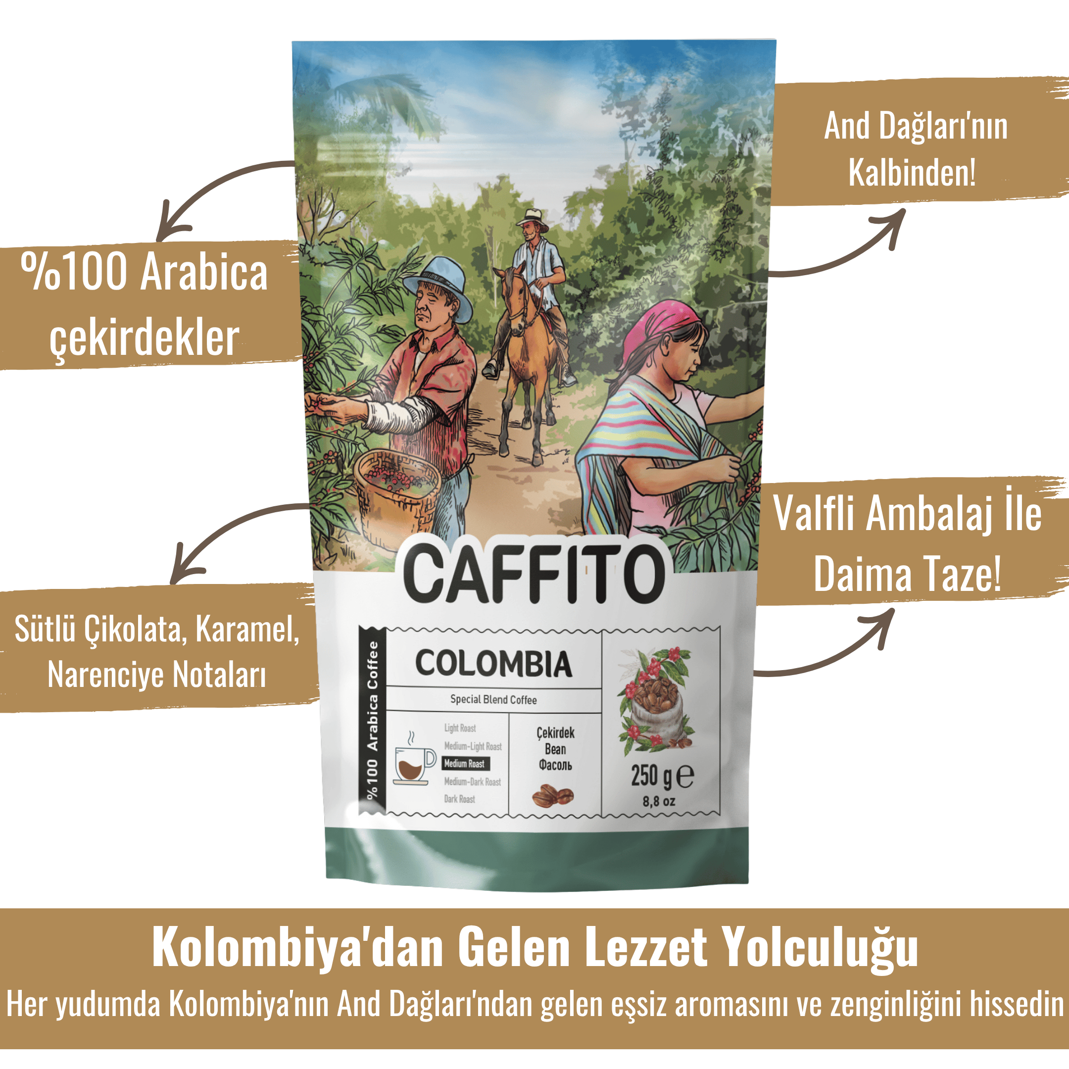 Caffito Kolombiya Supremo  - Yöresel Çekirdek Kahve 250 g