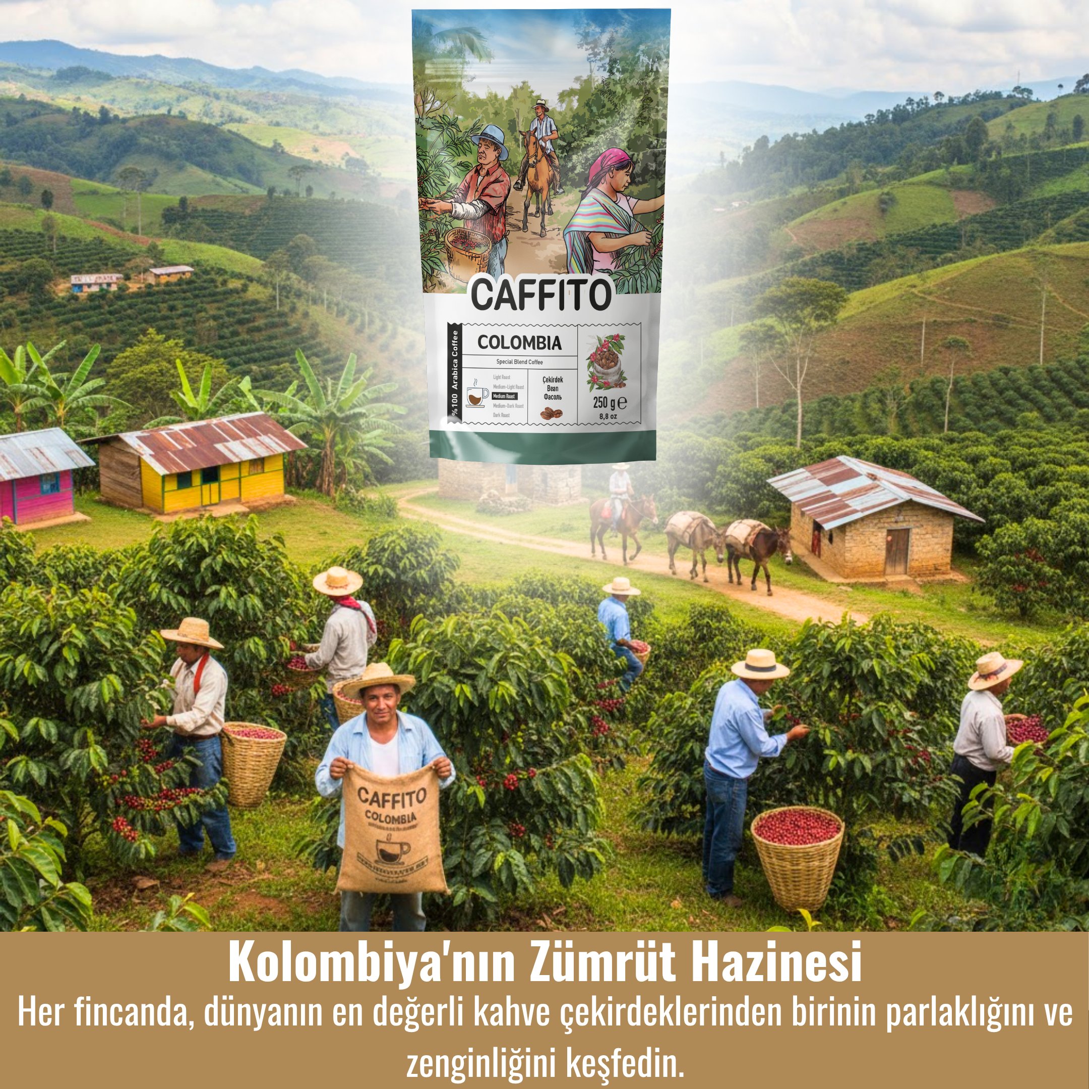 Caffito Kolombiya Supremo  - Yöresel Çekirdek Kahve 250 g