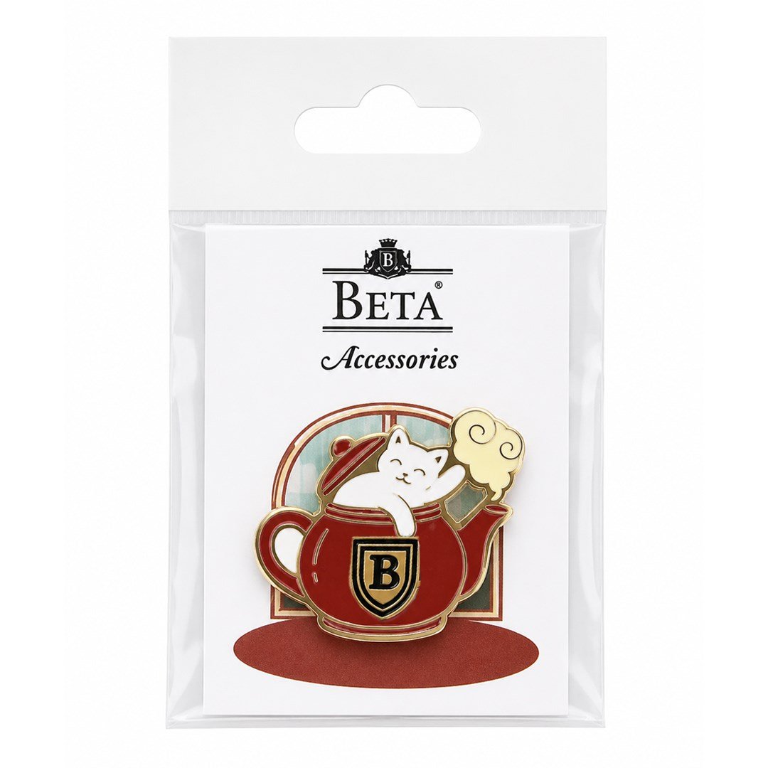 Çay ve Kedi Temalı Mine Rozet – Yaka Pini - Kedi ve Çaydanlık Broş (BA4861)
