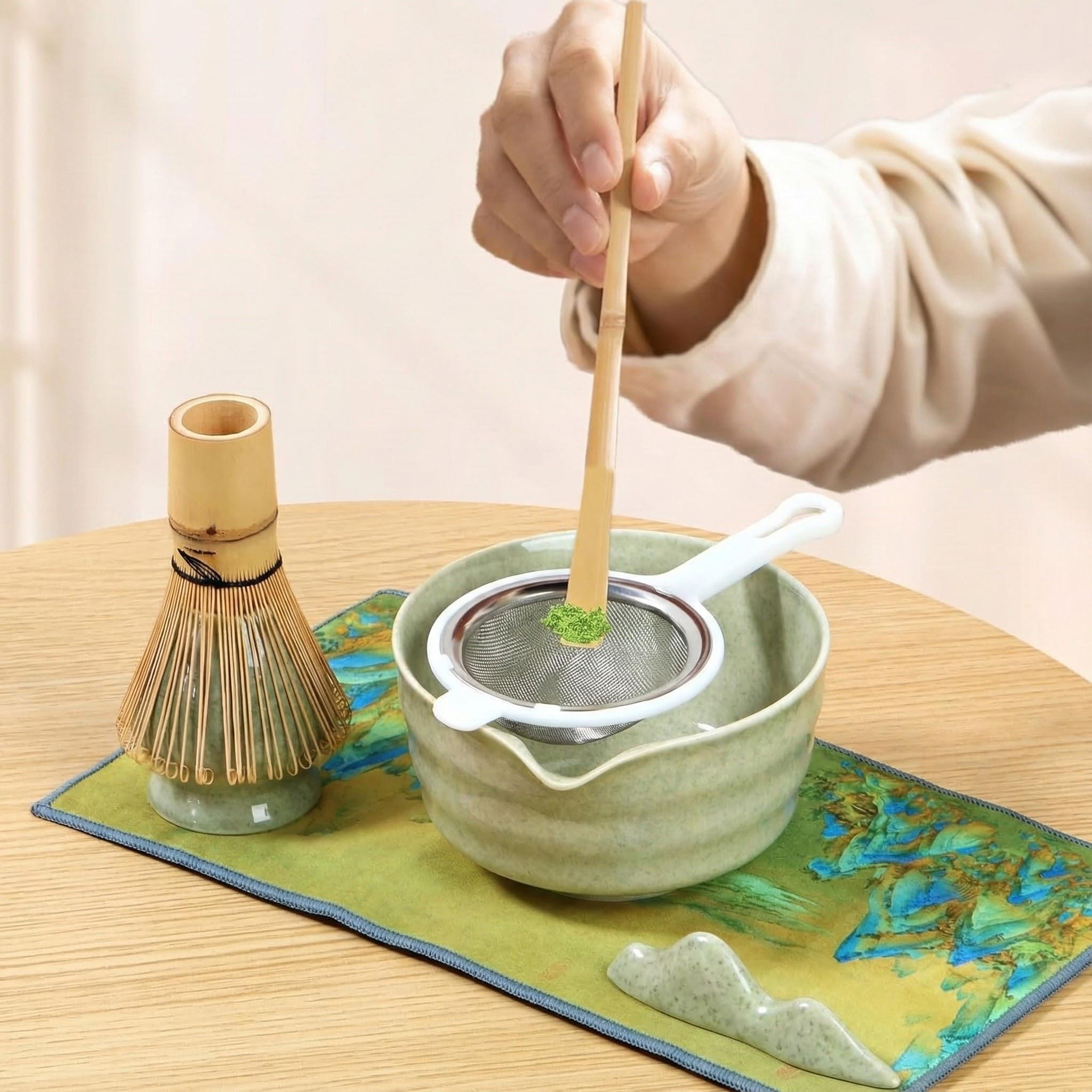Geleneksel Japon Matcha Çay Seti 7 Parça - Full Set - Seramik Kase, Bambu Çırpıcı ve Fazlası