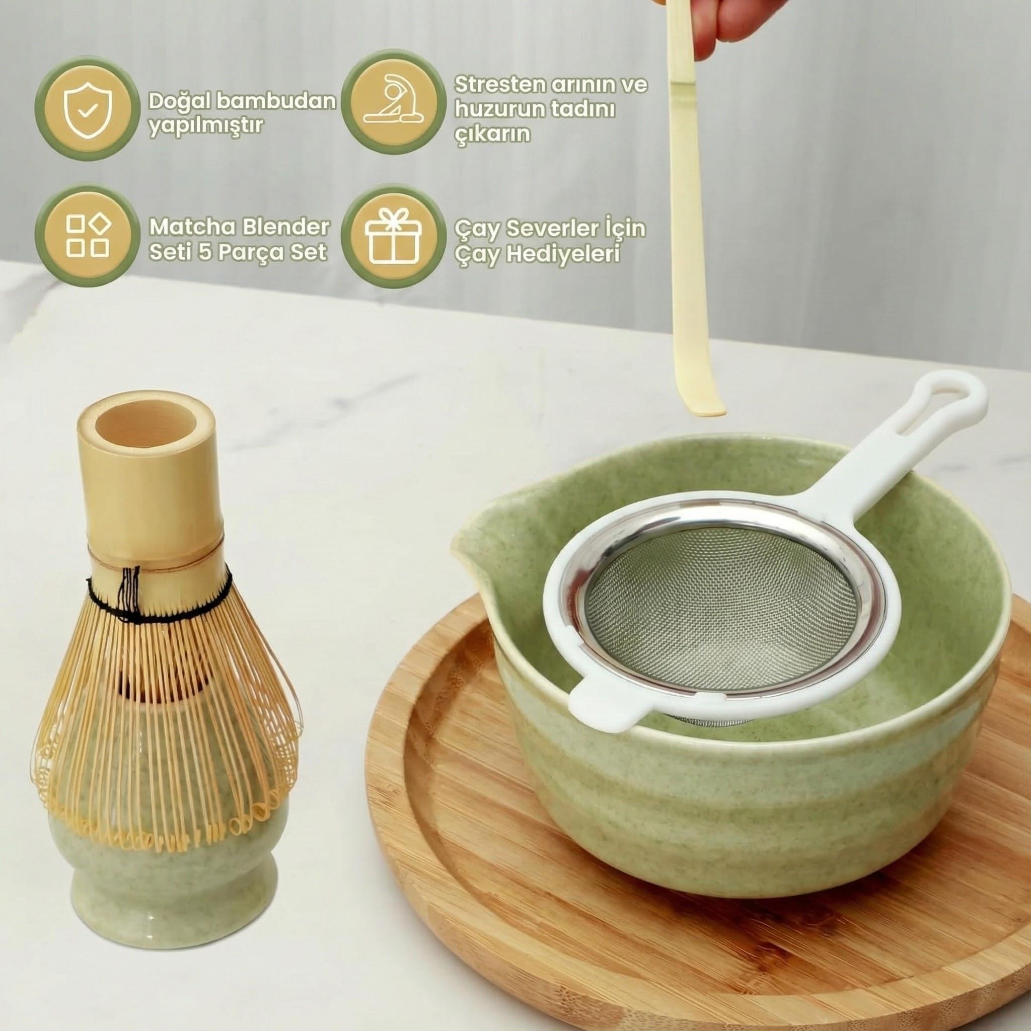 Geleneksel Japon Matcha Çay Seti 7 Parça - Full Set - Seramik Kase, Bambu Çırpıcı ve Fazlası